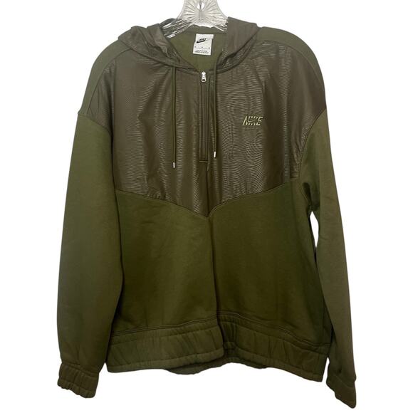 Nike Icon Clash Half Zip Hoodie Olive Green Textured Windbreaker Pullover Sz M - Picture 2 of 10